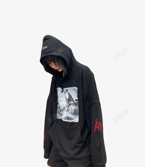 破洞恶魔连帽衫新款暗黑高街嘻哈卫衣图标png_新图网 https://ixintu.com hiphop 嘻哈卫衣 新款 暗黑 深色卫衣 破洞恶魔连帽衫