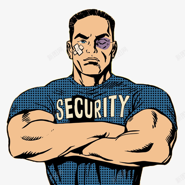 卡通受伤肌肉保安双手交叉在胸前png免抠素材_新图网 https://ixintu.com 保卫 保安 保安卡通 健身 卡通 双手交叉 受伤 守卫 强壮肌肉男 教练 男人 肌肉男
