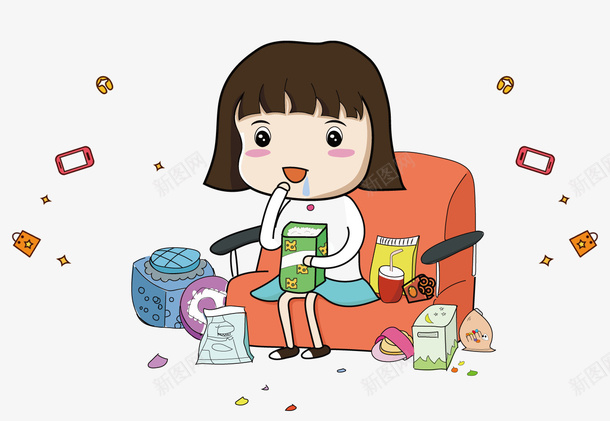 吃零食的女孩png免抠素材_新图网 https://ixintu.com 吃货 吃零食女孩 女孩 沙发 零食