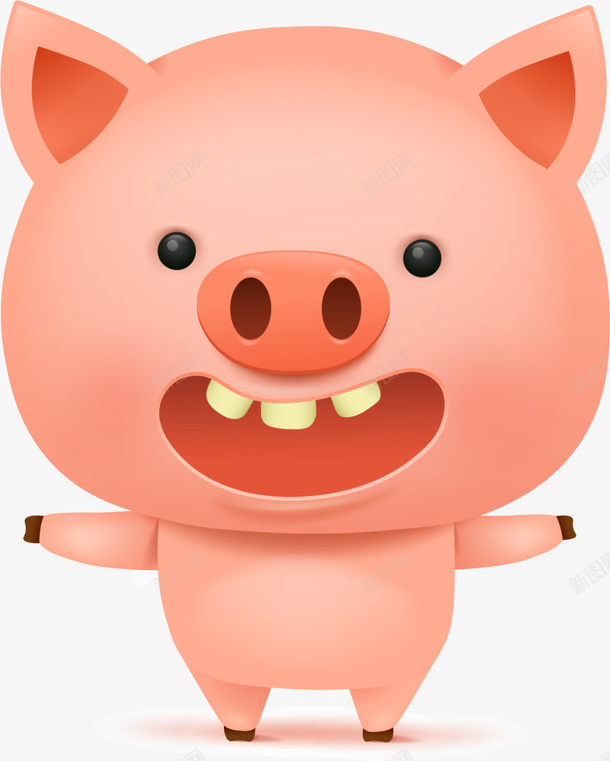 呆萌红色小猪png免抠素材_新图网 https://ixintu.com 可爱小猪 呆萌小猪 开心 牙齿萌出 白色牙齿 笑脸 红色小猪