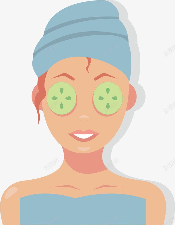 眼睛贴着黄瓜片的人矢量图ai免抠素材_新图网 https://ixintu.com 女性美容 眼睛保养 矢量png 美容 面部美容 黄瓜片 矢量图