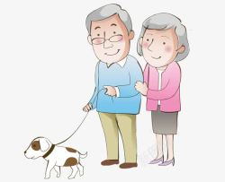 散步卡通遛狗的老人图高清图片