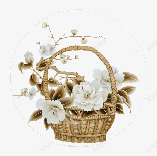 一篮牡丹花的图png免抠素材_新图网 https://ixintu.com 古风 梅花 牡丹 篮子