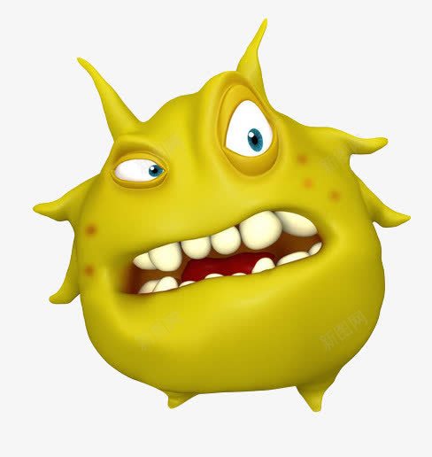 手绘黄色病毒卡通png免抠素材_新图网 https://ixintu.com 卡通 病毒 黄色