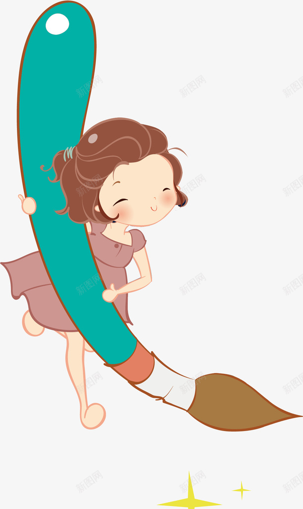 卡通拿着画笔的女孩png免抠素材_新图网 https://ixintu.com ppt设计 卡通 卡通人物 卡通女孩拿毛笔 手抄报装饰 手抄报设计 拿着画笔的女孩