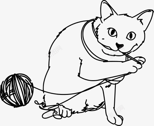 线稿扯线猫咪png免抠素材_新图网 https://ixintu.com 写真在线 剪影 卡通 猫 线团 线稿