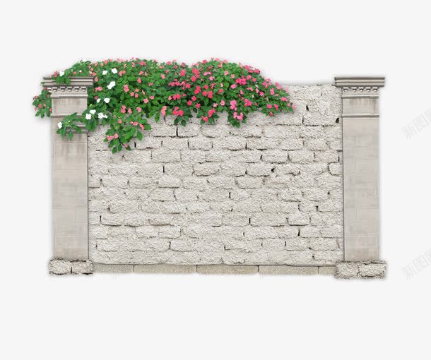 一堵围墙png免抠素材_新图网 https://ixintu.com 围墙 建筑物 植物 花卉
