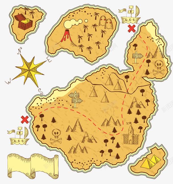 古代埃及地图png免抠素材_新图网 https://ixintu.com 古代地图 小岛 绘画 路线图