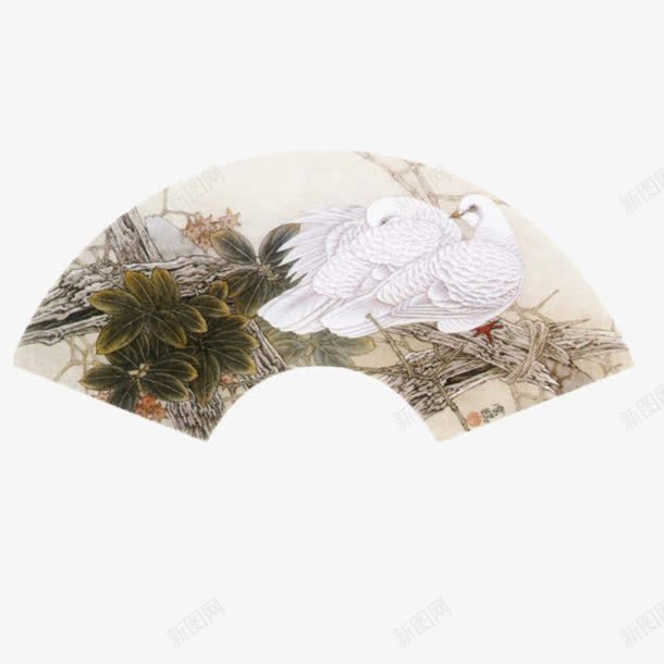 扇面png免抠素材_新图网 https://ixintu.com 中国风 工笔画 扇面 折扇 插画 花卉 鸟