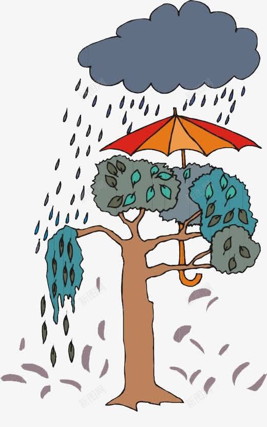 暴风雨来临之时png免抠素材_新图网 https://ixintu.com 大树 大雨 大风 暴风雨 极端天气 落叶 雨中撑伞 雨伞