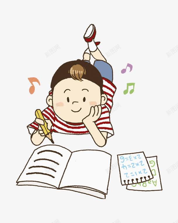 趴着的男孩png免抠素材_新图网 https://ixintu.com 书本 写作业 卡通 可爱的 学习的 男孩 铅笔
