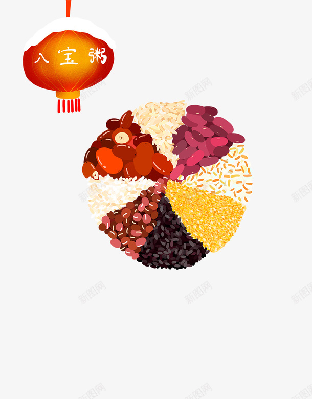 手绘腊八节插图腊八粥五谷杂粮png免抠素材_新图网 https://ixintu.com 五谷杂粮 八宝粥 手绘 红色灯笼 腊八粥 腊八节插图