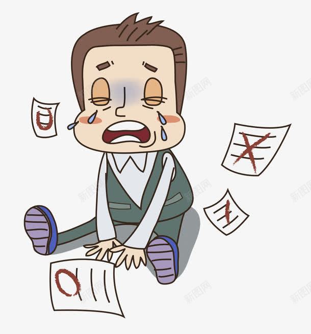 哭泣男孩png免抠素材_新图网 https://ixintu.com 卡通 哭泣 手绘 男孩 痛苦 短发 表情 西装 试卷 零分