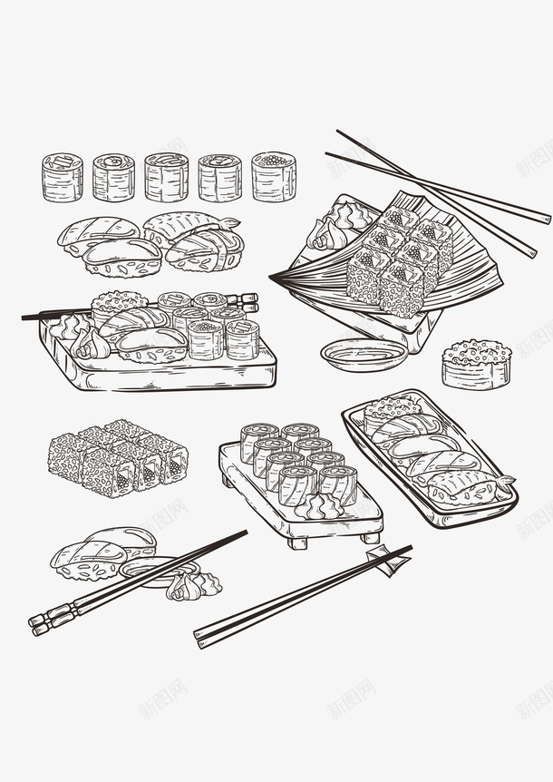 美食线条图矢量图ai免抠素材_新图网 https://ixintu.com 美味佳肴 美食 菜肴 蛋糕 零食 面包 食品 食物 矢量图