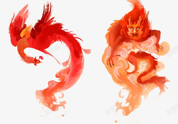 凤凰神龙png免抠素材_新图网 https://ixintu.com 凤凰 火焰龙 神兽 神话故事