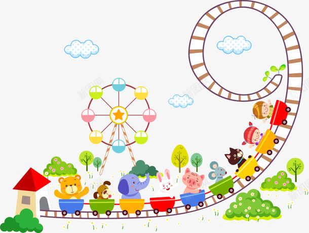 坐过山车的卡通动物png免抠素材_新图网 https://ixintu.com 人物 动物 卡通儿童 卡通动物 摩天轮 矢量动物 过山车