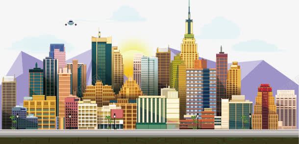 卡通都市png免抠素材_新图网 https://ixintu.com 卡通画 城市 摩天大楼 现代建筑 背景素材 都市 高楼林立