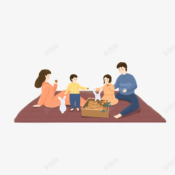 手绘卡通全家出游图案png免抠素材_新图网 https://ixintu.com 亲子游 儿童 家庭和谐 春游 温馨画面 秋游