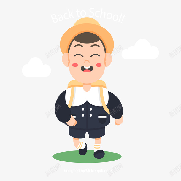 可爱戴帽子的学生上学png免抠素材_新图网 https://ixintu.com 上学 上课 儿童 回学校 学生 开学季 戴帽子的小孩 校友 校服 返校 领带