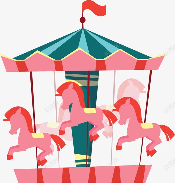 游乐场的旋转木马矢量图ai免抠素材_新图网 https://ixintu.com 嘉年华 旋转木马 梦幻 游乐场 矢量png 粉红色 矢量图