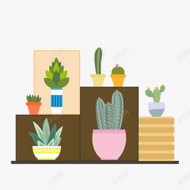柜子上的7盆多肉植物盆栽png免抠素材_新图网 https://ixintu.com 卡通植物 多肉植物 多肉盆栽 小清新 绿色