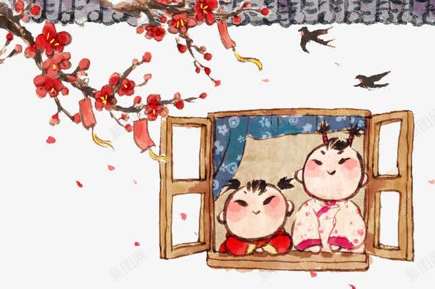 水彩插图清风徐徐吹梅花png免抠素材_新图网 https://ixintu.com 微风轻吹 春天微风 梅花 清风 清风徐徐 清风徐来 清风阵阵 风吹拂