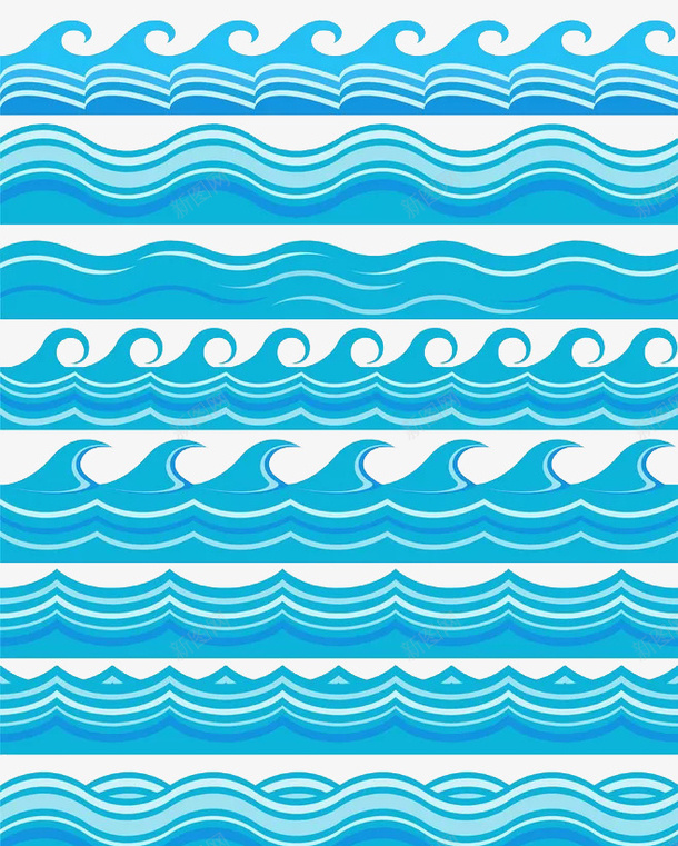 蓝色海洋波浪矩形png免抠素材_新图网 https://ixintu.com 图案 排列 波浪矩形 浪花 海洋 美感 节奏 蓝色 重复