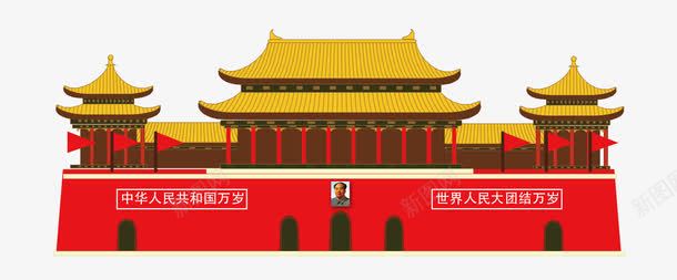 天安门楼png免抠素材_新图网 https://ixintu.com 中国风 卡通手绘 国庆假期 国庆节 天安门 背景装饰