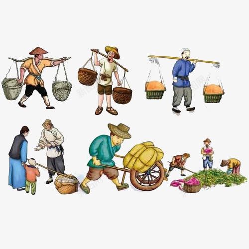 辛苦的劳动人民png免抠素材_新图网 https://ixintu.com 农民 卡通农民劳作 手绘担子 担子 挑夫 挑担子 挑担子图 推车 搬粮食