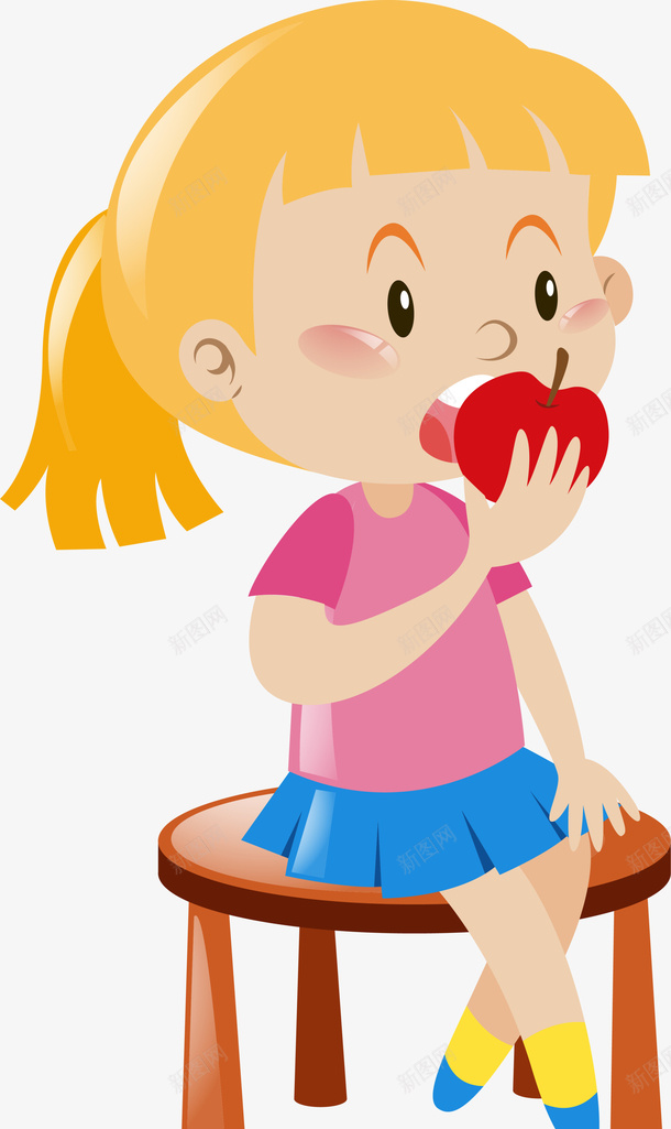 金发可爱吃苹果女孩png免抠素材_新图网 https://ixintu.com 卡通女孩 可爱女生 吃苹果 粉衣女生 装饰图案 金发女生