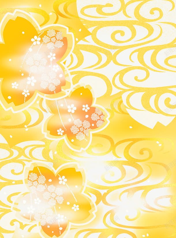 黄色樱花流云纹png免抠素材_新图网 https://ixintu.com PNG素材 日式 樱花 流云 流水 花纹 黄色