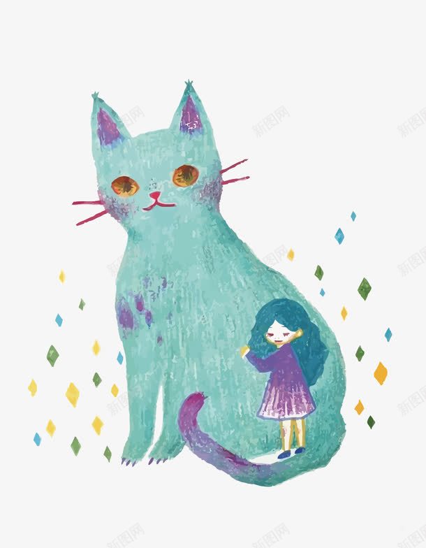 手绘猫和少女png免抠素材_新图网 https://ixintu.com PNG PNG图片 PNG图片素材 PNG素材 PNG素材免费 PNG素材免费下载 儿童蜡笔画 少女 手绘 手绘猫狗 猫咪 蓝色 蜡笔画 蜡笔质感