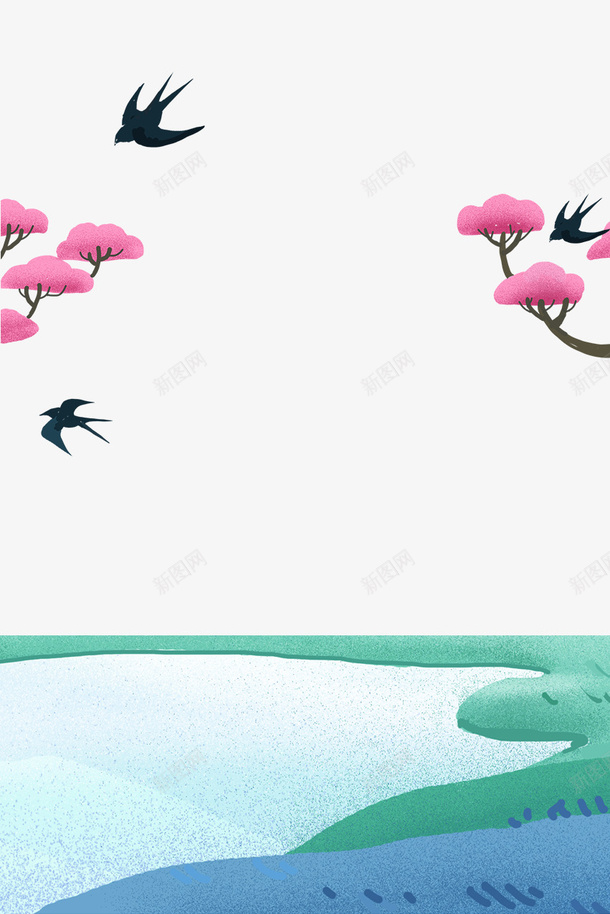 清明节燕子归来手绘边框psd免抠素材_新图网 https://ixintu.com 中国风 传统节日 免抠下载 复古 手绘 水墨画 清明节 祭拜