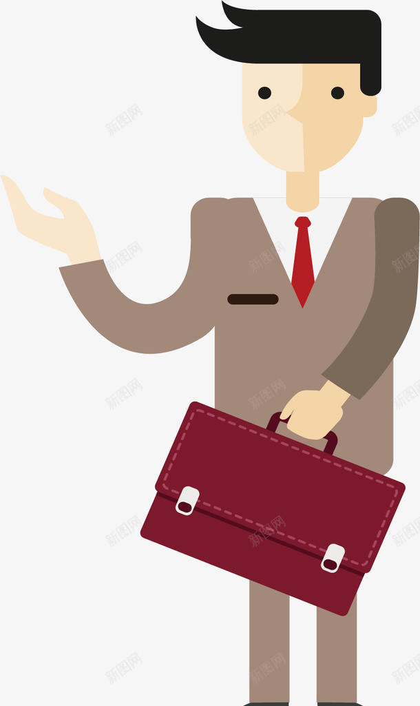 正在介绍产品的男生矢量图ai免抠素材_新图网 https://ixintu.com 上班族 严肃 公文包 小眼睛 棕色西服 男生 矢量图