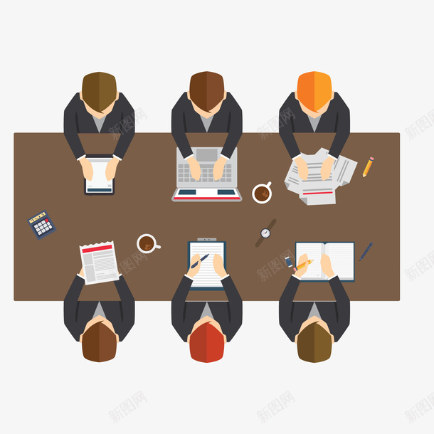 卡通商业会议矢量图ai免抠素材_新图网 https://ixintu.com 会议 俯视图 商业 商务 开会 扁平化 矢量图