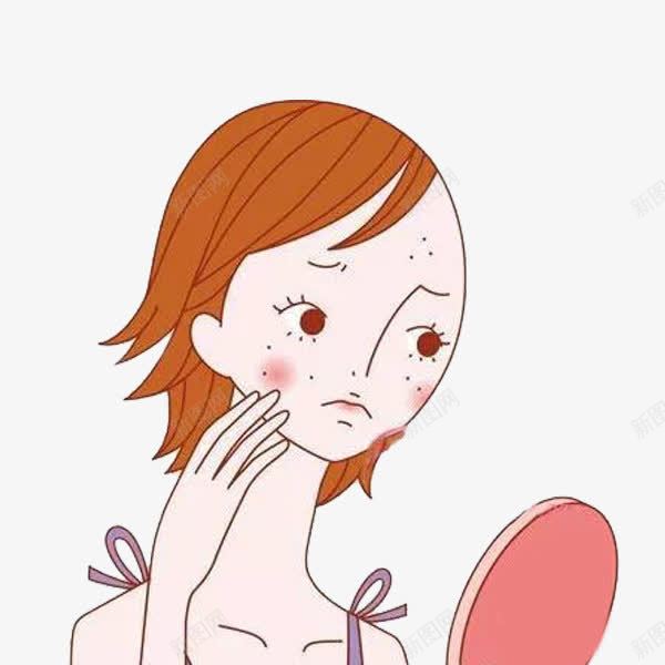 照镜子的女人png免抠素材_新图网 https://ixintu.com 卡通 女人 手绘 漂亮的 照镜子 简笔 红色的 镜子 镜子里的人 长斑