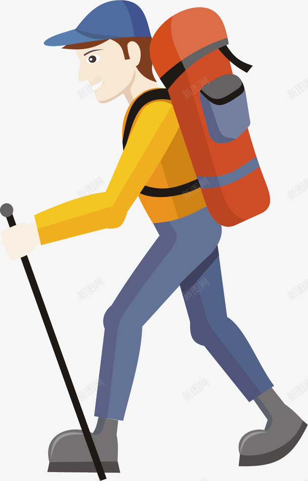 长途旅行的男人矢量图ai免抠素材_新图网 https://ixintu.com Hiking 卡通人物 徒步旅行 戴着帽子 男人 矢量图 红色背包