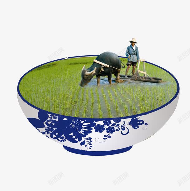 绿色耕地png免抠素材_新图网 https://ixintu.com 农民 水牛 耕地 节约粮食