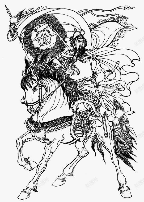 线描古代人物png免抠素材_新图网 https://ixintu.com 中国风 兵器 古典 古风 手绘 打仗 武侠 武将 线描