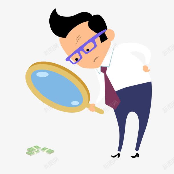 放大镜找钱png免抠素材_新图网 https://ixintu.com 卡通 商务 寻找 手绘 投资 放大镜 男士 纸币 赚钱 金融