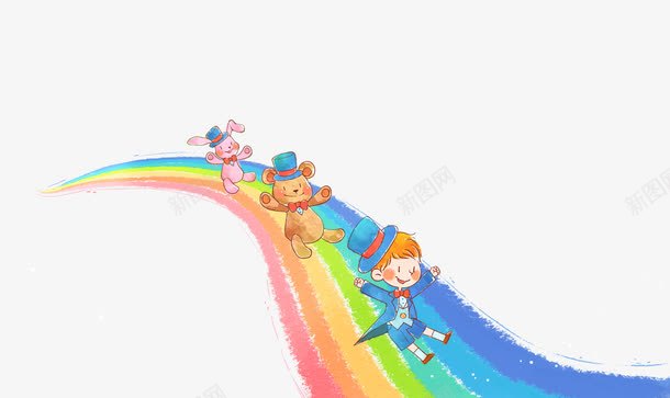 彩虹滑梯png免抠素材_新图网 https://ixintu.com 卡通 小孩子 彩虹滑梯 滑梯