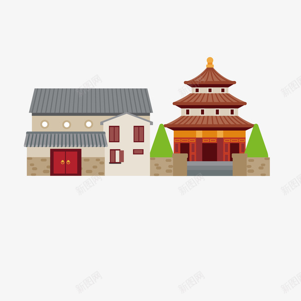 黄色寺庙手绘矢量图ai免抠素材_新图网 https://ixintu.com 个性 创意 可爱 寺庙 手绘矢量 树木 瓦房子 简约插图 矢量图