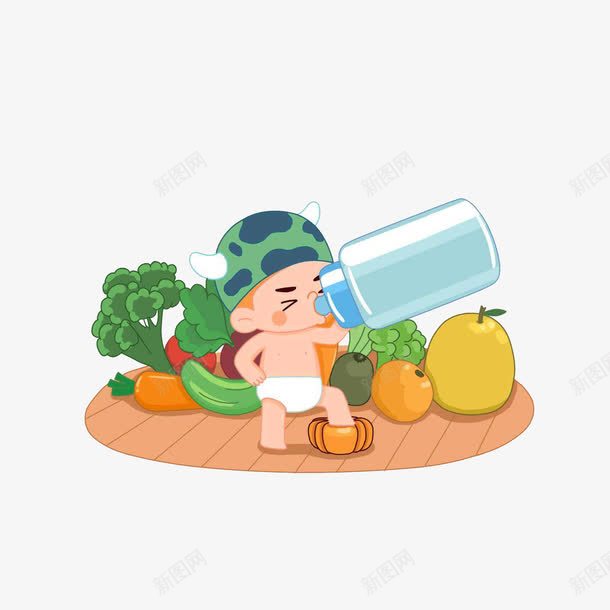 脚踩南瓜喝奶的小孩png免抠素材_新图网 https://ixintu.com 卡通瓜果蔬菜 喝奶的宝宝 脚踩南瓜喝奶的小孩 豪气的宝宝