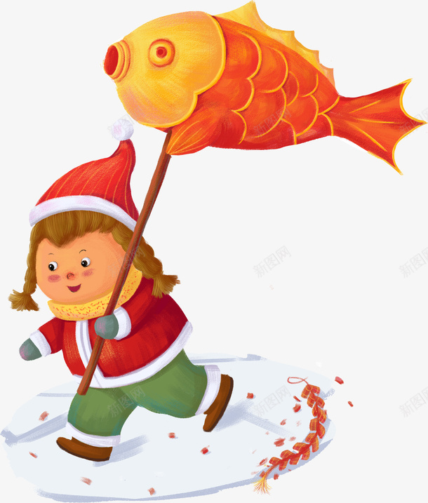 卡通新年手持金鱼人物元素png免抠素材_新图网 https://ixintu.com 2019 中国 人物 传统习俗 农历新年 卡通 喜庆 年年有余 放鞭炮 新年 猪年 金鱼
