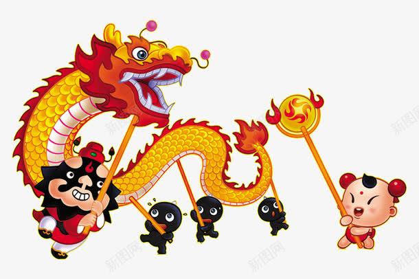 舞龙png免抠素材_新图网 https://ixintu.com 二月二 卡通 舞龙 节日元素 金黄色龙抬头龙图案 龙 龙抬头