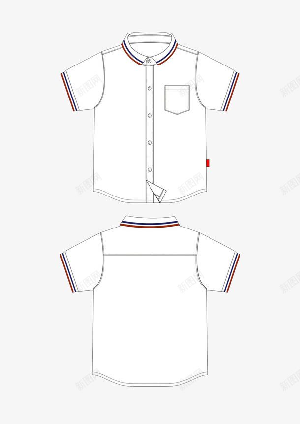 衬衫领款式图png免抠素材_新图网 https://ixintu.com 夏季服装 服装 版型 白色短袖 衣服 衬衫短袖