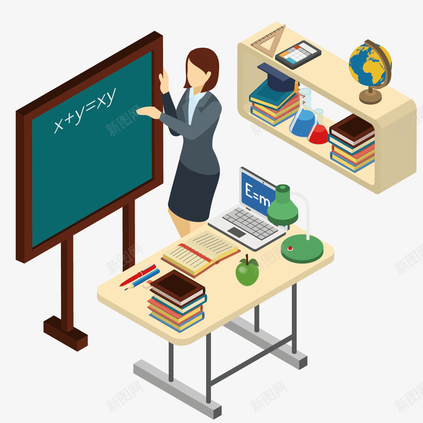 教数学的女老师矢量图ai免抠素材_新图网 https://ixintu.com 书籍 卡通 手绘 教学 数学 植物 简单 老师 黑板 矢量图