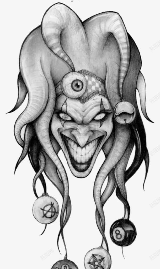 恶魔小丑头像png免抠素材_新图网 https://ixintu.com joker 创意设计 卡通手绘 小丑joker 张大嘴巴的恶魔 恶魔小丑 黑白
