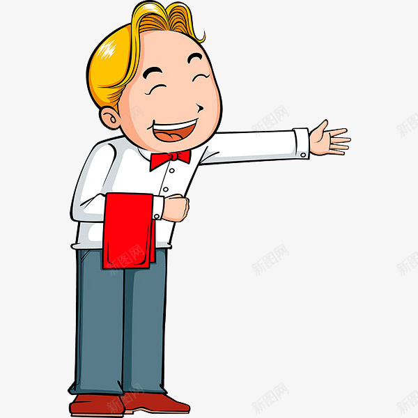 开心的酒店服务员png免抠素材_新图网 https://ixintu.com 卡通 开心的 弯腰 简图 红色毛巾 请进 邀请 酒店服务员