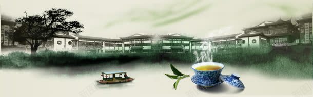 茶江南古镇背景jpg设计背景_新图网 https://ixintu.com 江南古镇 绿茶 茶 茶杯 茶道 茶韵